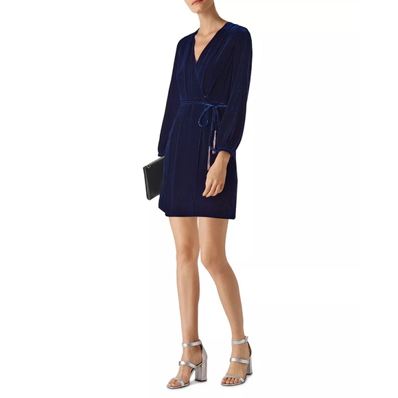 WHISTLES | Lavone Velvet Wrap Dress in Blue, Size 4 - Picture 2 of 4